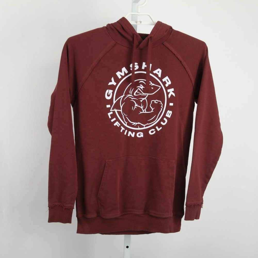 Gymshark Legacy Hoodie Mens M Cherry Brown Lifting Club Shark Graphic Fleece - Picture 2 of 12